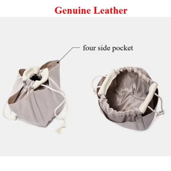 Elegant Genuine Leather Bucket Bag with Lock — 5 Colors Available - Picture 9 of 16